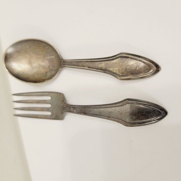 Vtg Alvin Flatware Patent Toddler Baby Silver plated Fork and Spoon READ - Picture 2 of 6